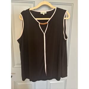 Faith and Joy Women's Tank Top Blouse Black White Sleeveless Lined Size 2X